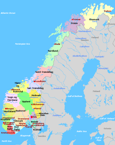 mapa Norwegii